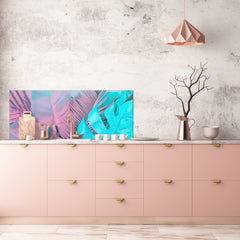 Printed glass horizontal splashback - Tempered Glass Wall Panel Cities Series BBS22: Vintage leaves and patterns Series: Gradient jungle