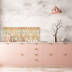 Printed glass horizontal splashback - Tempered Glass Wall Panel Cities Series BBS22: Vintage leaves and patterns Series: Medieval Italian wall pattern