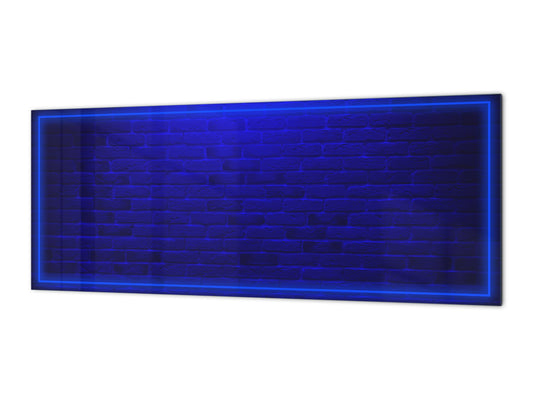 Toughened printed glass backsplash - Kitchen wall panel: Textures and tiles 1 Series Oxidized copper ornament: Neon light