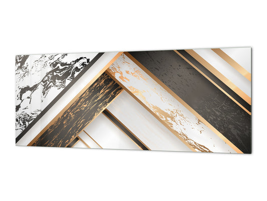 Stylish glass backsplash - Photo glass upstand w/wo magnetic properties - Decorative Surfaces Series: Black and white interwoven with gold 1
