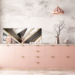 Stylish glass backsplash - Photo glass upstand w/wo magnetic properties - Decorative Surfaces Series: Black and white interwoven with gold 2