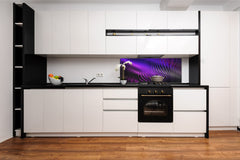 Contemporary glass kitchen panel - Wide format wall backsplash with or without magnetic properties - Colourful Variety Series: Purple fabric 2