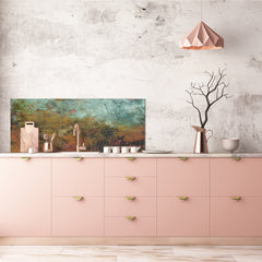 Stunning glass wall art - Wide format wall backsplash Rusted textures Series: Colorfoul tarnished copper