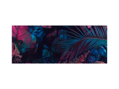 Stunning glass wall art - Wide format kitchen backsplash with and without metal back-coating - Tropical Leaves Series: Fluorescent jungle