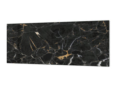 Contemporary glass kitchen panel - Wide format wall backsplash Marbles 2 Series: Gold ripples on black background