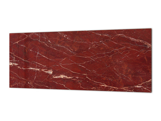 Moderne Küchenplatte aus Glas - Breitformatige Wandrückwand Serie Marbles 2: Poliertes rotes Mineral