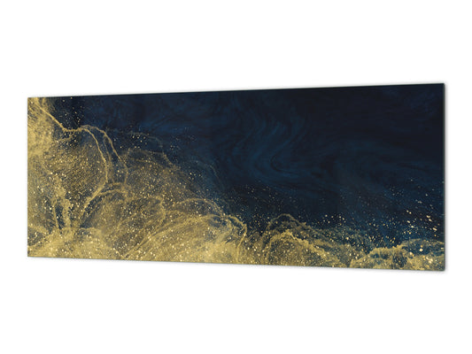 Design-Glasrückwand - Spritzschutz aus gehärtetem Glas - Golden Waves Serie: Welle aus Glitzer