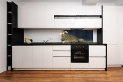 Design glass backsplash - Tempered Glass splashback - Golden Waves Series: Wave of glitter