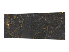 Contemporary glass kitchen panel - Wide format wall backsplash Marbles 2 Series: Black interwoven with gold