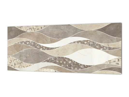 Printed glass horizontal splashback - Tempered Glass Wall Panel Cities Series BBS22: Vintage leaves and patterns Series: Versatile tile pattern