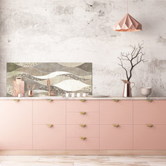 Printed glass horizontal splashback - Tempered Glass Wall Panel Cities Series BBS22: Vintage leaves and patterns Series: Versatile tile pattern