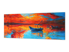 Toughened printed glass backsplash - Kitchen wall splashback will or without magnetic properties - Paintings Series: Canvas colourful cat