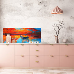 Toughened printed glass backsplash - Kitchen wall splashback will or without magnetic properties - Paintings Series: Canvas colourful cat