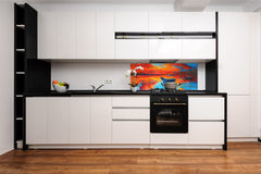 Toughened printed glass backsplash - Kitchen wall splashback will or without magnetic properties - Paintings Series: Canvas colourful cat