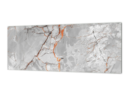 Moderne Küchenplatte aus Glas – Breitformatige Wandrückwand Serie Marbles 2: Glänzende Marmorplattenstruktur