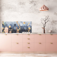 Wide format Wall panel - Design backsplash BBS21: Textures and tiles 2 Series: Golden-blue geometric abstraction