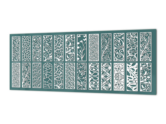 Printed glass horizontal splashback - Tempered Glass Wall Panel Cities Series BBS22: Vintage leaves and patterns Series: Abstract design pattern