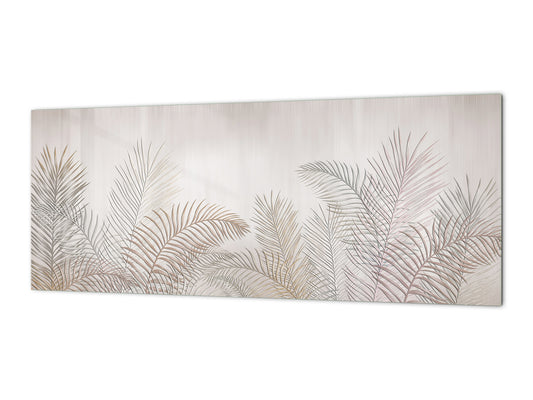Printed glass horizontal splashback - Tempered Glass Wall Panel Cities Series BBS22: Vintage leaves and patterns Series: Tropical palm leaves