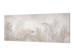Printed glass horizontal splashback - Tempered Glass Wall Panel Cities Series BBS22: Vintage leaves and patterns Series: Tropical palm leaves