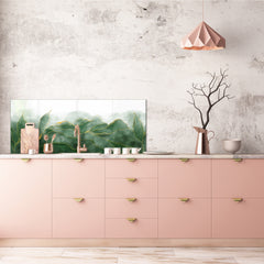 Design glass backsplash - Tempered Glass with or without magnetic properties Marbles 1 Series: Green marble leaves