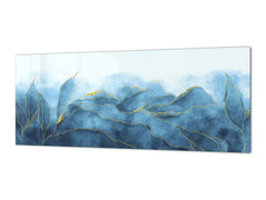 Design glass backsplash - Tempered Glass with or without magnetic properties Marbles 1 Series: Blue marble leaves