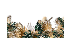 Stunning glass wall art - Wide format kitchen backsplash with and without metal back-coating - Tropical Leaves Series: Tropical pattern