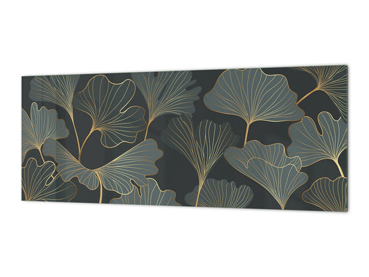 Printed glass horizontal splashback - Tempered Glass Wall Panel Cities Series BBS22: Vintage leaves and patterns Series: Floral art deco