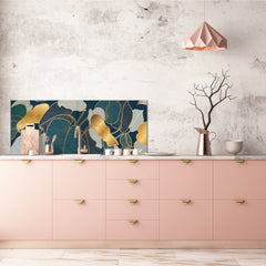 Stunning glass wall art - Wide format kitchen backsplash with and without metal back-coating - Tropical Leaves Series: Art deco wallpaper 2