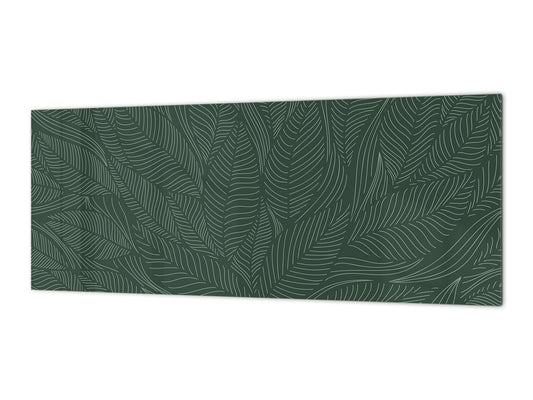 Printed glass horizontal splashback - Tempered Glass Wall Panel Cities Series BBS22: Vintage leaves and patterns Series: Abstract banana leaves