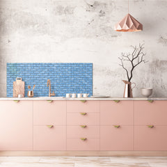 Toughened printed glass backsplash - Kitchen wall panel: Textures and tiles 1 Series Oxidized copper ornament: Blue ice texture