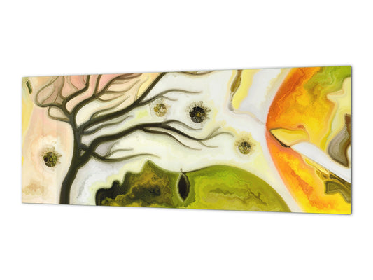 Toughened printed glass backsplash - Kitchen wall splashback will or without magnetic properties - Paintings Series: Silhouette of an abstract bird