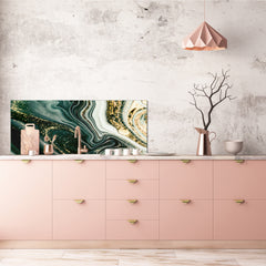 Contemporary glass kitchen panel - Wide format wall backsplash Colourful abstractions Series: Mesmerising golden powder