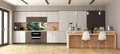 Contemporary glass kitchen panel - Wide format wall backsplash Colourful abstractions Series: Mesmerising golden powder