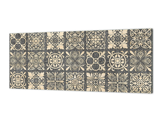 Printed glass horizontal splashback - Tempered Glass Wall Panel Cities Series BBS22: Vintage leaves and patterns Series: Sculpted mosaic pattern