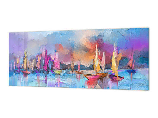 Toughened printed glass backsplash - Kitchen wall splashback will or without magnetic properties - Paintings Series: Impressionist seascape