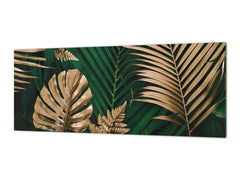 Stunning glass wall art - Wide format kitchen backsplash with and without metal back-coating - Tropical Leaves Series: Creative nature