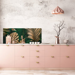 Stunning glass wall art - Wide format kitchen backsplash with and without metal back-coating - Tropical Leaves Series: Creative nature
