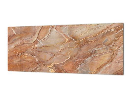 Contemporary glass kitchen panel - Wide format wall backsplash Marbles 2 Series: Brown marble pattern