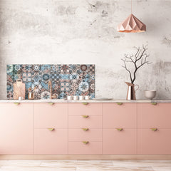 Printed glass horizontal splashback - Tempered Glass Wall Panel Cities Series BBS22: Vintage leaves and patterns Series: Spanish mosaic tiles