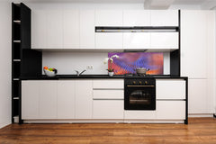 Contemporary glass kitchen panel - Wide format wall backsplash with or without magnetic properties - Colourful Variety Series: Colorful wavy design 1