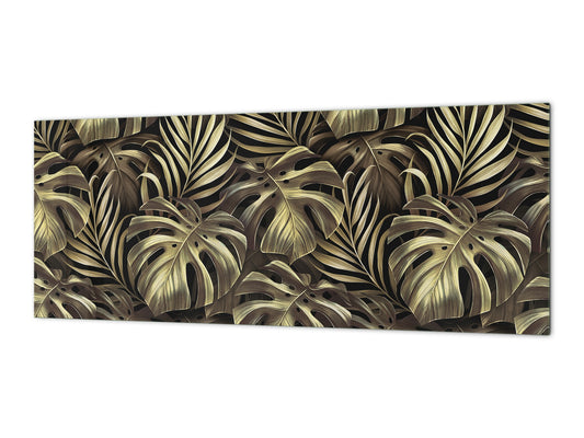 Stunning glass wall art - Wide format kitchen backsplash with and without metal back-coating - Tropical Leaves Series: Exotic vintage