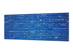 Toughened printed glass backsplash - Kitchen wall panel: Textures and tiles 1 Series Oxidized copper ornament: Blue brick background