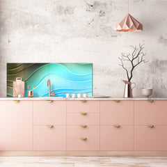 Contemporary glass kitchen panel - Wide format wall backsplash with or without magnetic properties - Colourful Variety Series: Colourful wavy pattern