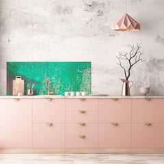 Stunning glass wall art - Wide format wall backsplash Rusted textures Series: Oxidized copper ornament