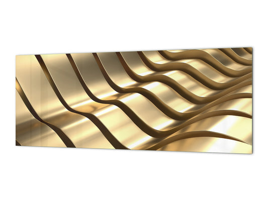 Design glass backsplash - Tempered Glass splashback - Golden Waves Series: Abstract waves