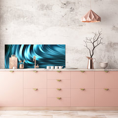 Contemporary glass kitchen panel - Wide format wall backsplash with or without magnetic properties - Colourful Variety Series: Blue abstract composition