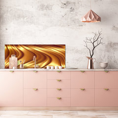 Design glass backsplash - Tempered Glass splashback - Golden Waves Series: Liquid gold 2
