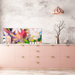 Toughened printed glass backsplash - Kitchen wall splashback will or without magnetic properties - Paintings Series: Impressionist flowers