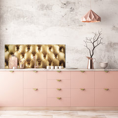 Stylish glass backsplash - Photo glass upstand w/wo magnetic properties - Decorative Surfaces Series: Golden leather upholstery 2