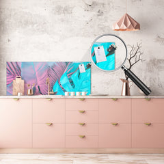 Printed glass horizontal splashback - Tempered Glass Wall Panel Cities Series BBS22: Vintage leaves and patterns Series: Gradient jungle